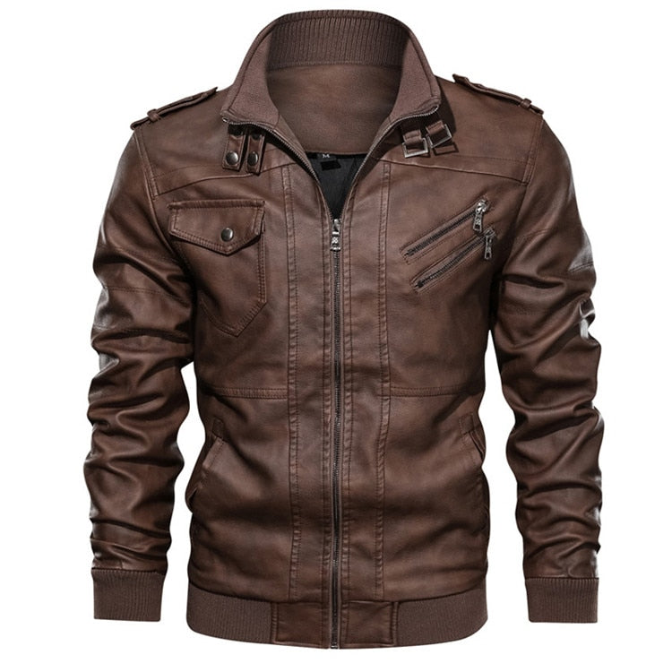 Men's winter PU (eco-leather) biker jacket