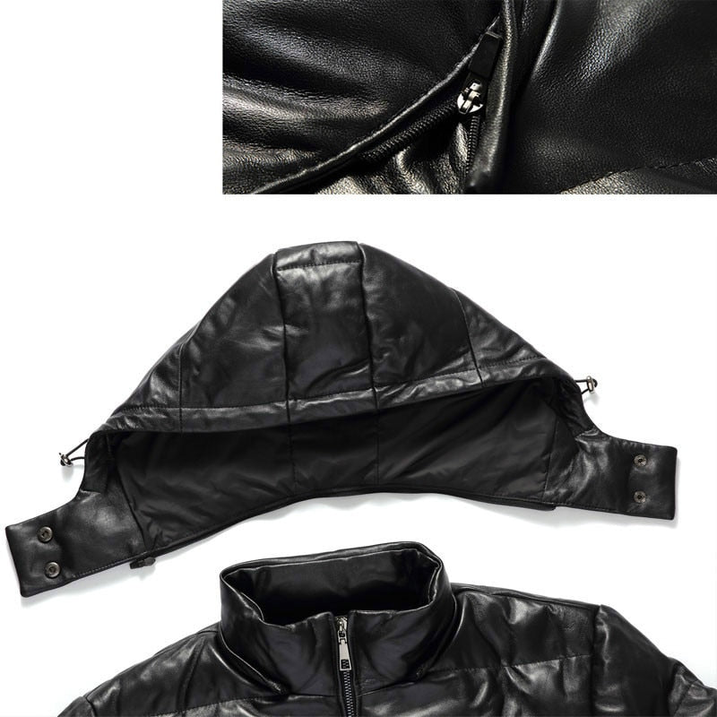 Men's Genuine Leather Hooded Jacket