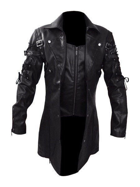 Men's Gothic PU Leather Trench Coat
