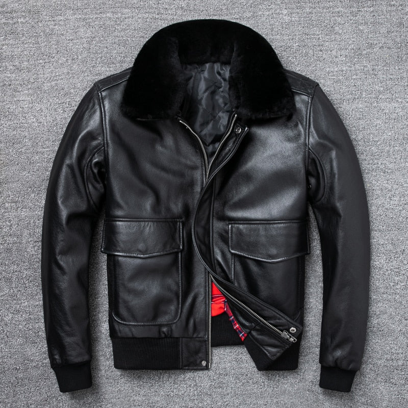 Thick genuine leather aviator jacket