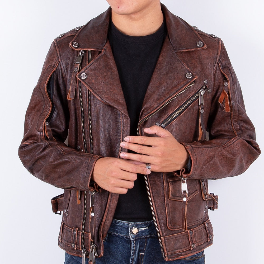 Brown genuine leather jacket