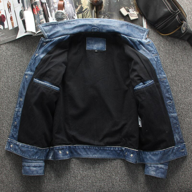 Blue Vintage Leather Jacket 2022