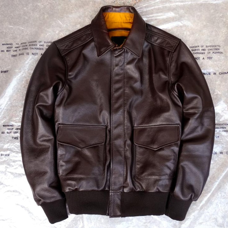Military-style leather jacket