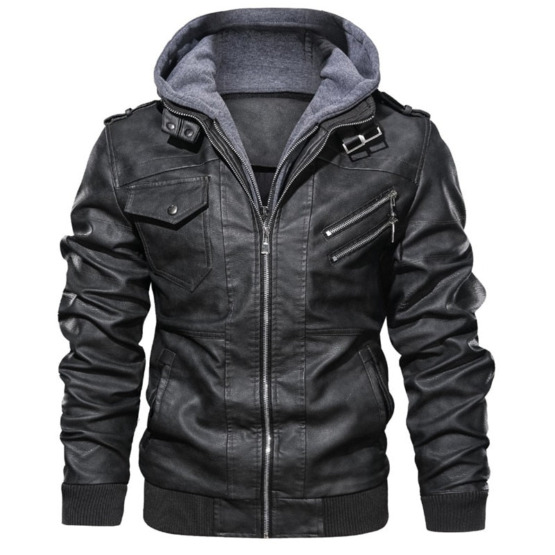 Men's winter PU (eco-leather) biker jacket