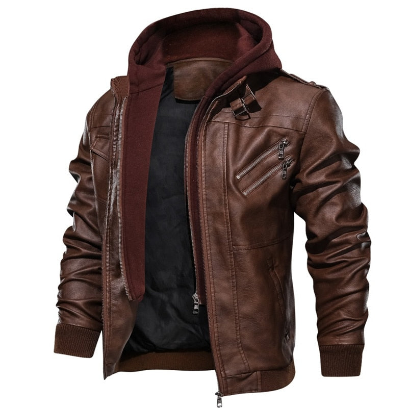 Men's winter PU (eco-leather) biker jacket