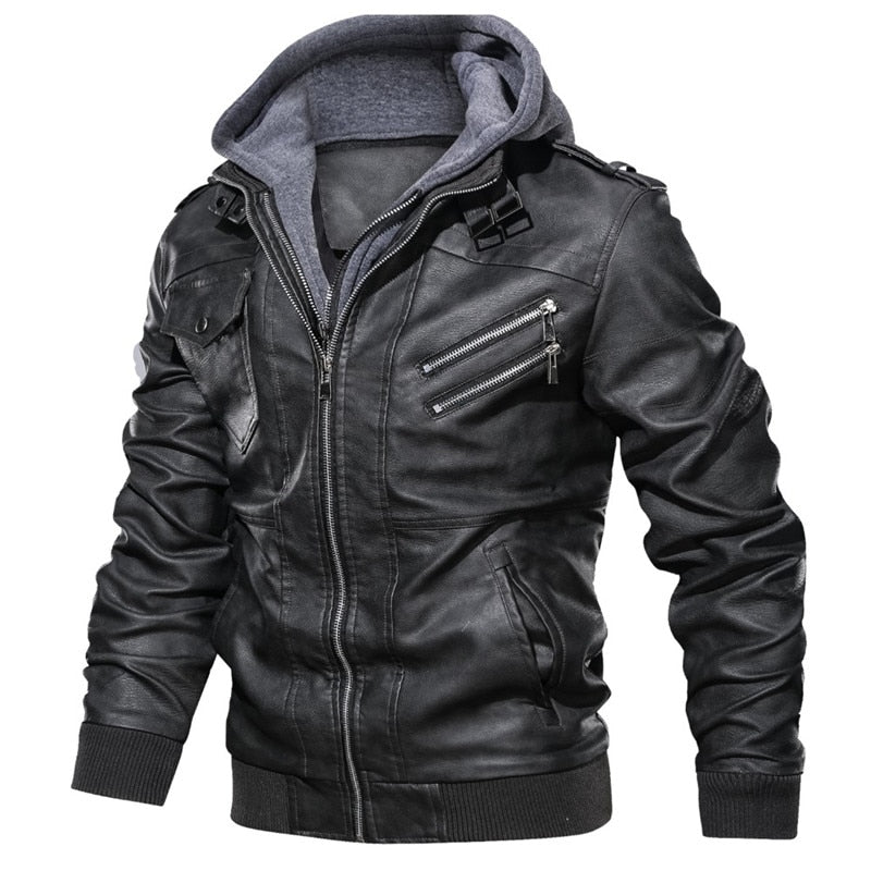 Men's winter PU (eco-leather) biker jacket