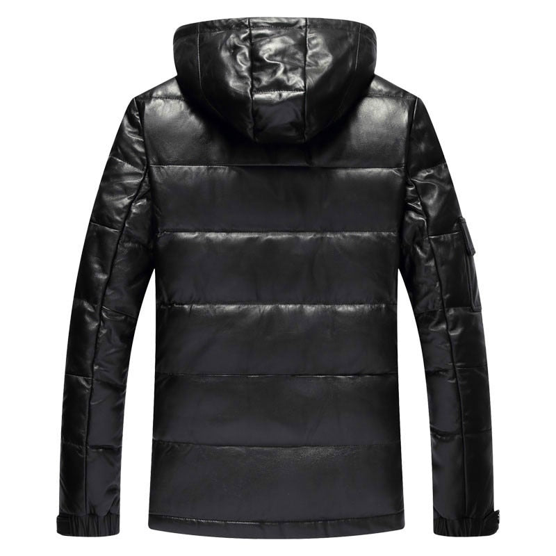 Men's Genuine Leather Hooded Jacket