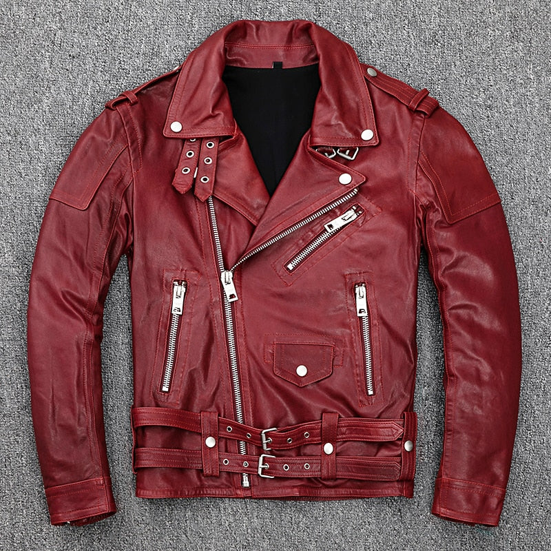 Classic Biker Jacket in Tanned Reddish Sheep Leather