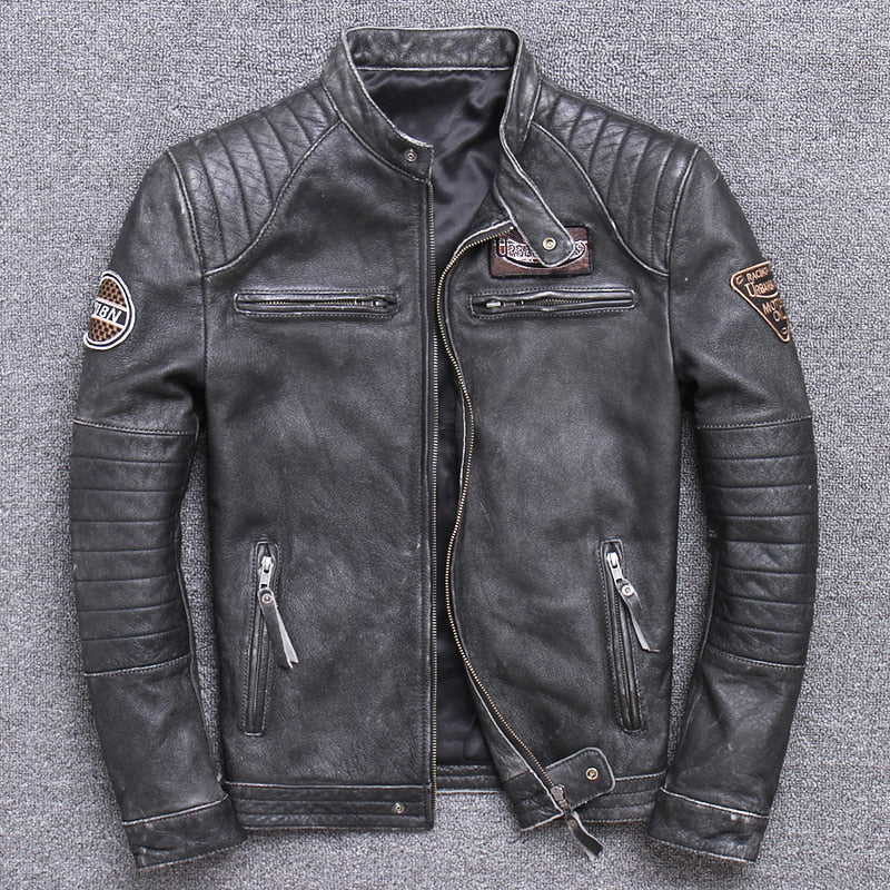 Men's leather biker jacket