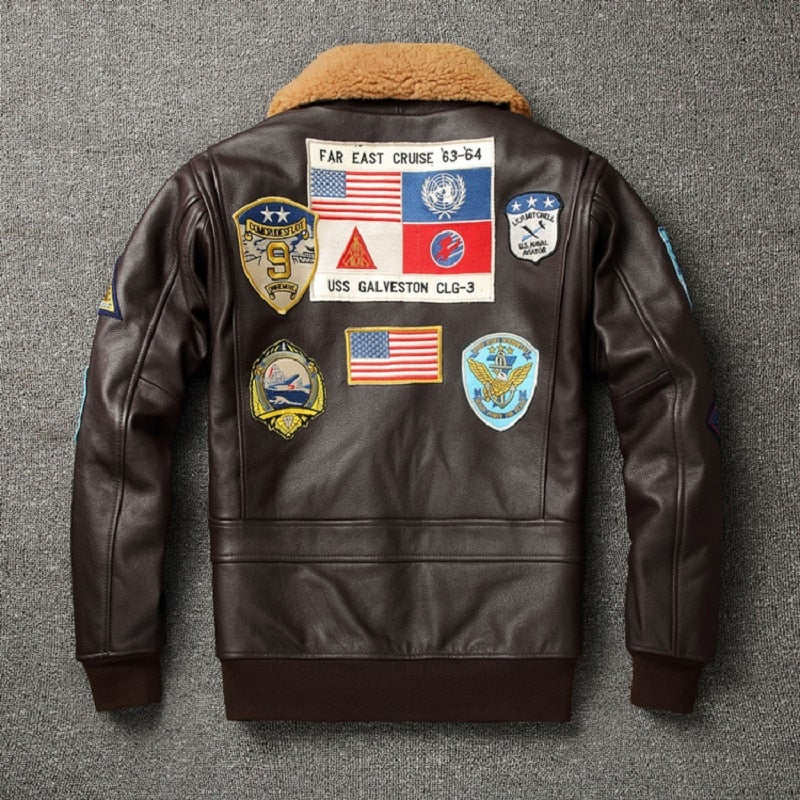 Leather jacket with wool collar