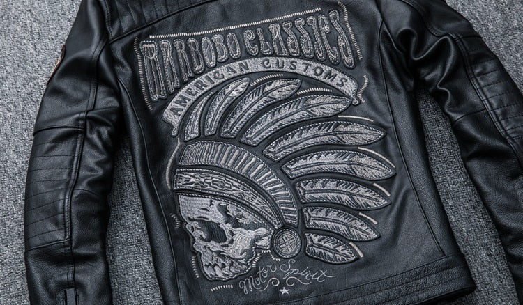 2022 Embroidered Leather Biker Jacket