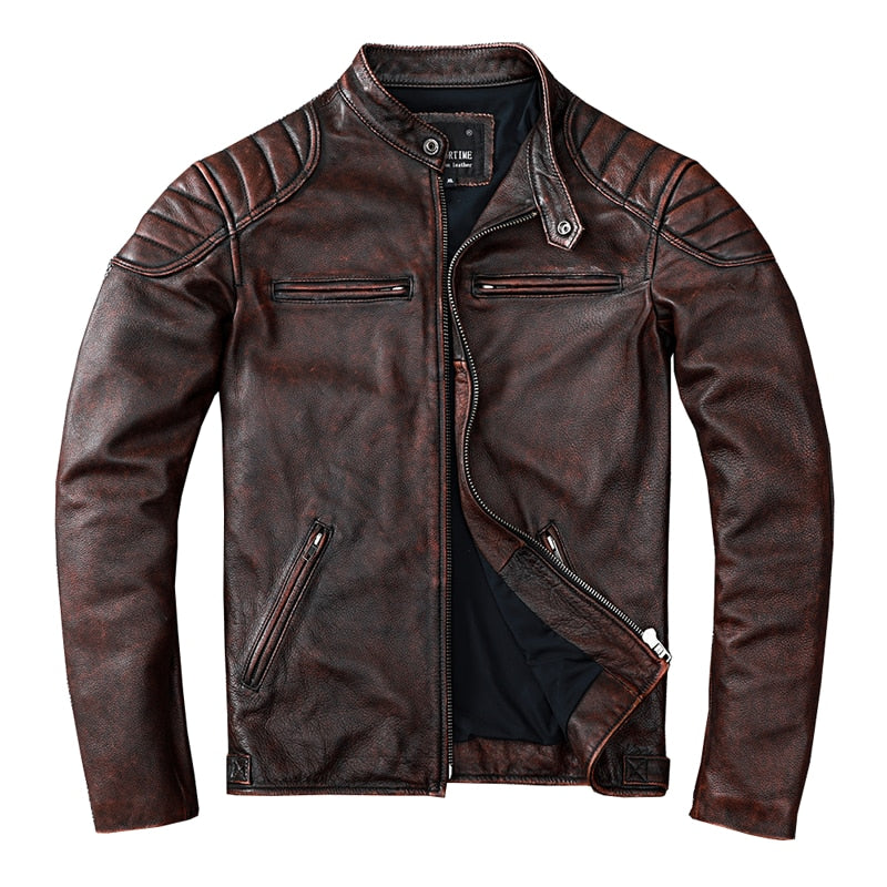 Brown leather biker jacket