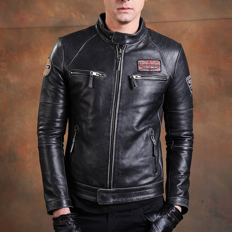Men's leather biker jacket