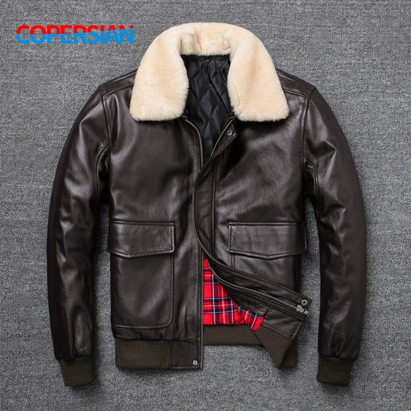 Thick genuine leather aviator jacket