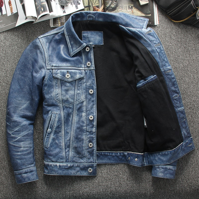 Blue Vintage Leather Jacket 2022
