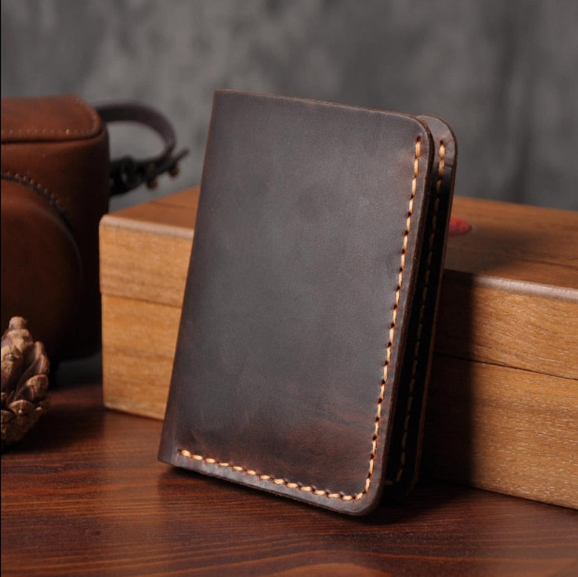 Handmade Vintage Crazy Horse Genuine Leather Men's Wallet