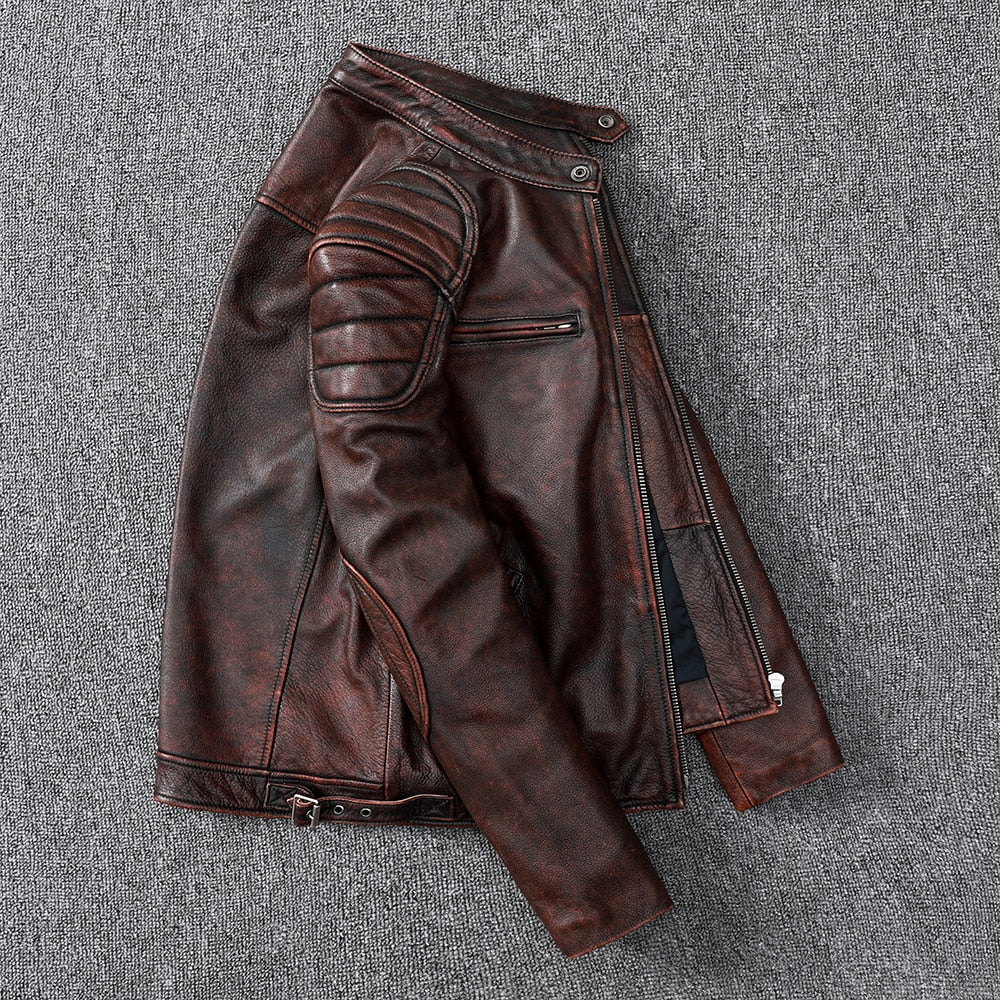 Brown leather biker jacket