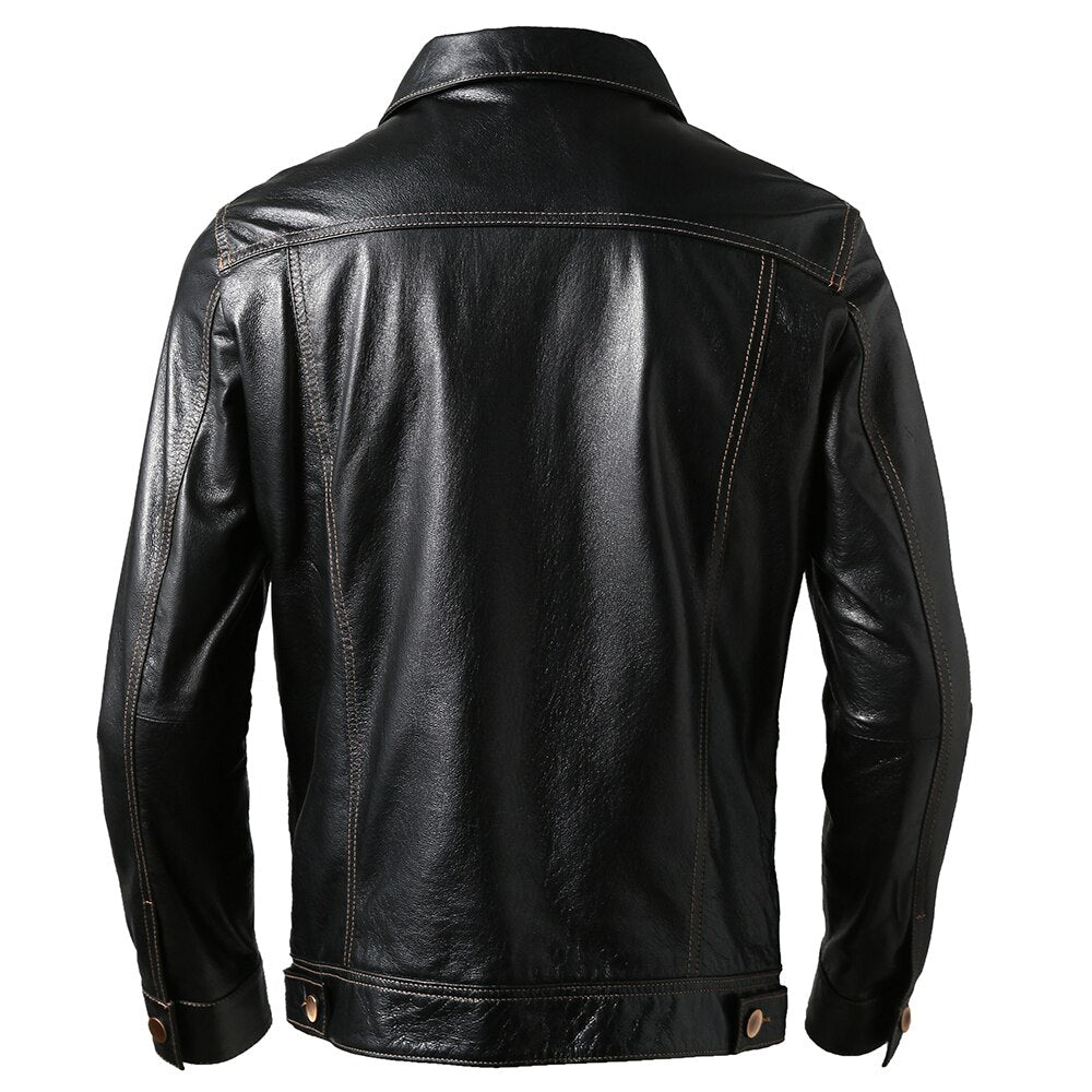 Genuine leather button-down jacket