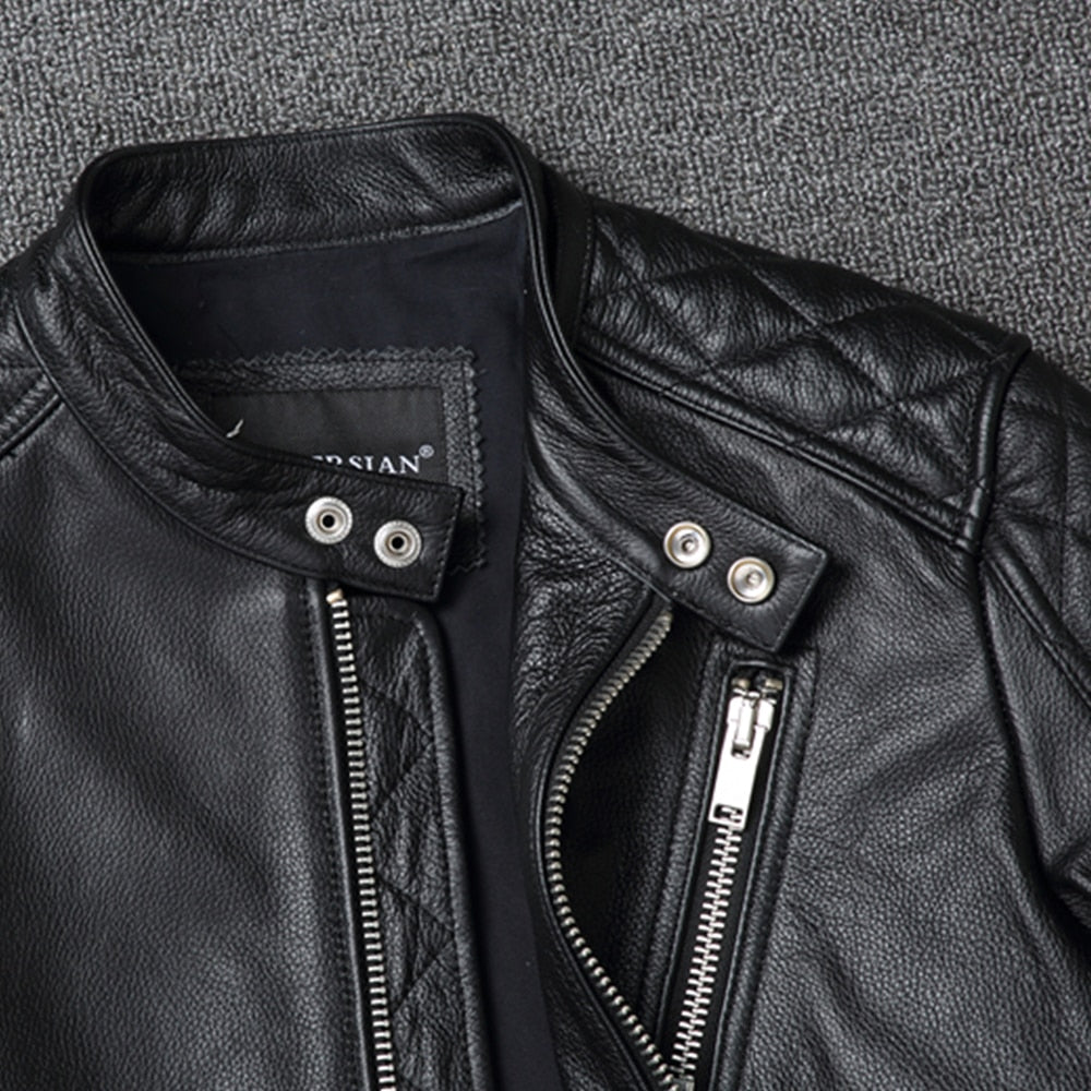 Genuine leather motorcycle jacket