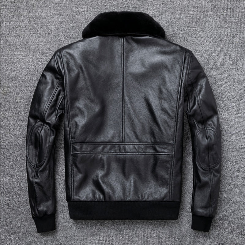 Thick genuine leather aviator jacket