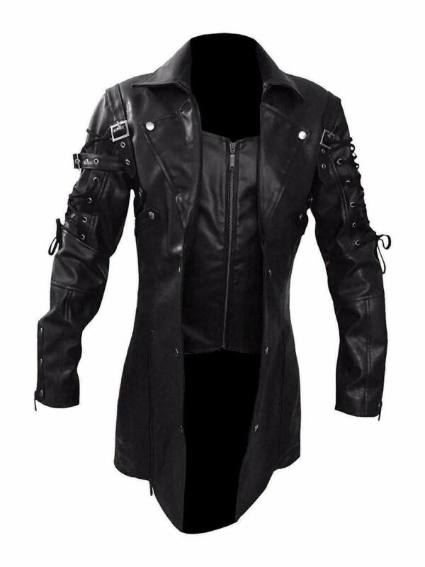 Men's Gothic PU Leather Trench Coat