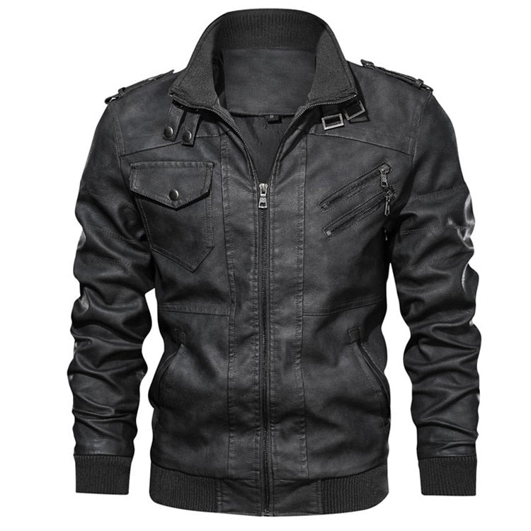 Men's winter PU (eco-leather) biker jacket
