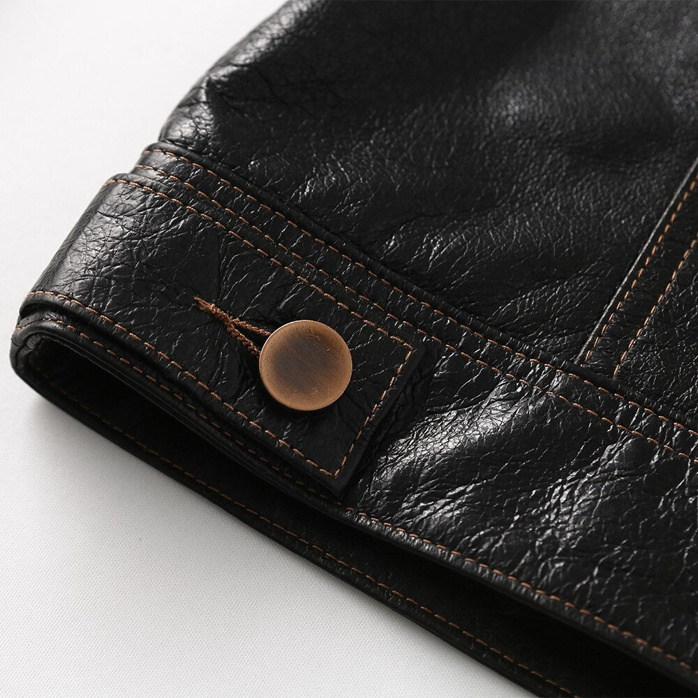 Genuine leather button-down jacket
