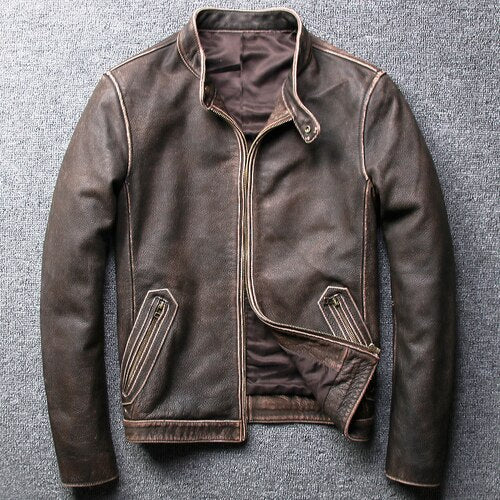 Korean style genuine leather jacket