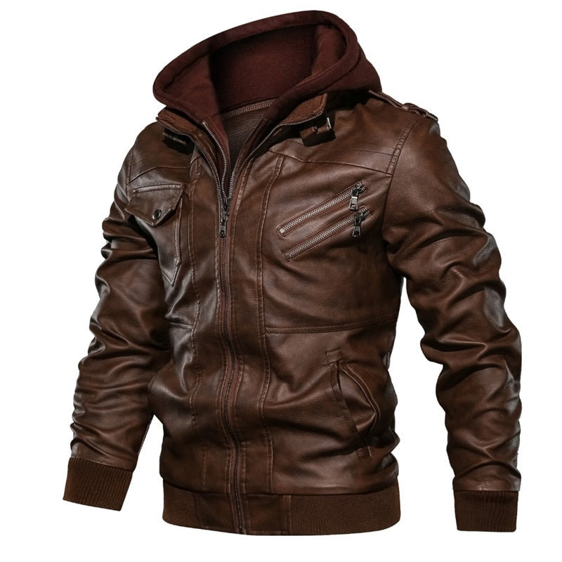 Men's winter PU (eco-leather) biker jacket