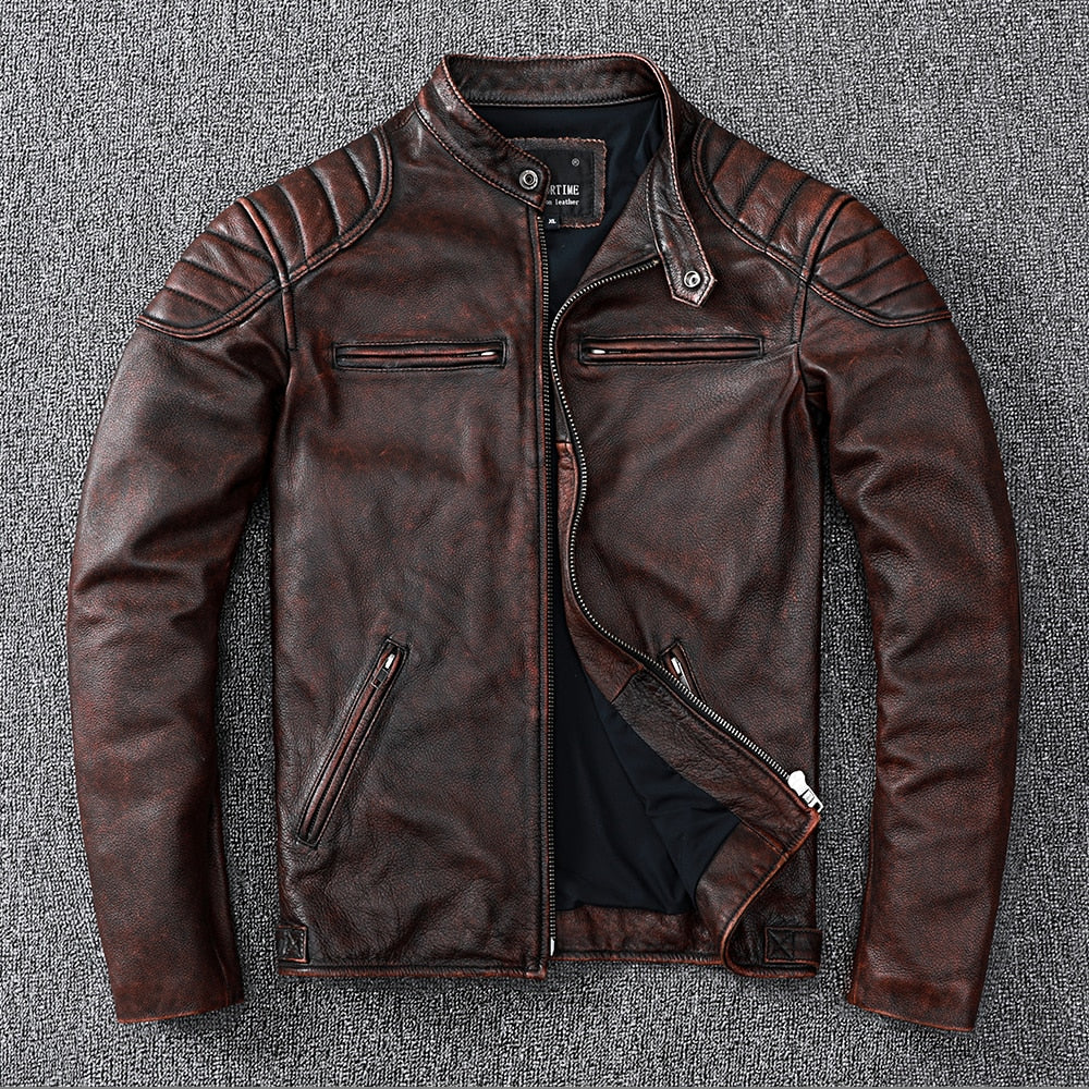 Brown leather biker jacket