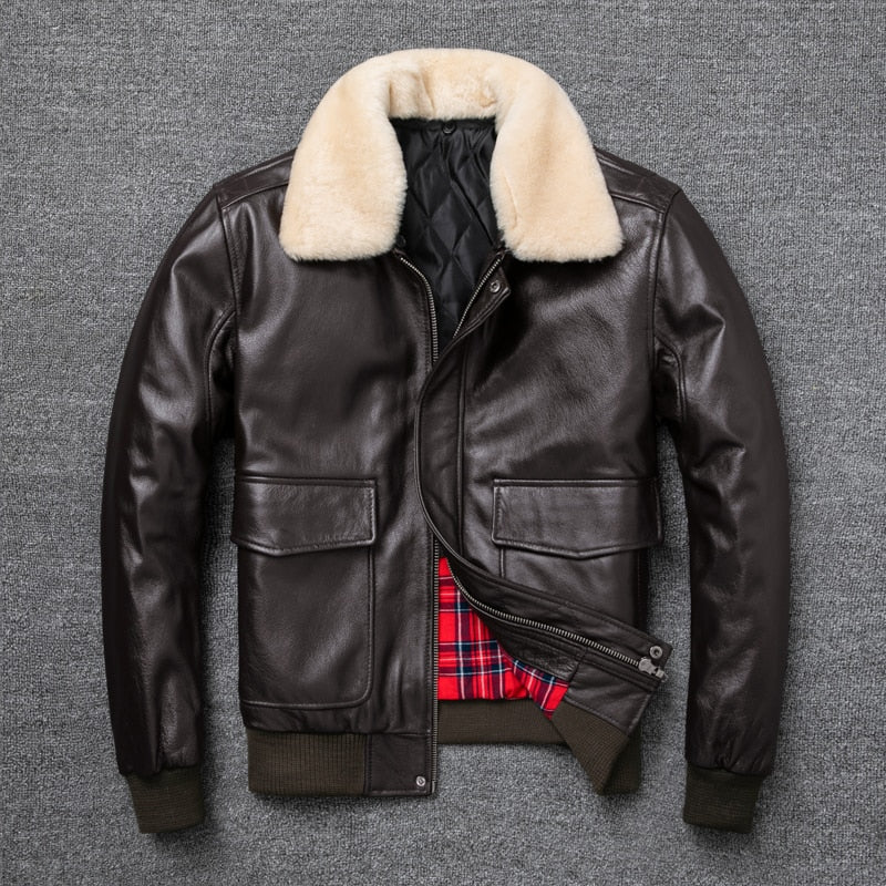 Thick genuine leather aviator jacket