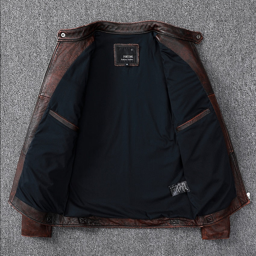Brown leather biker jacket