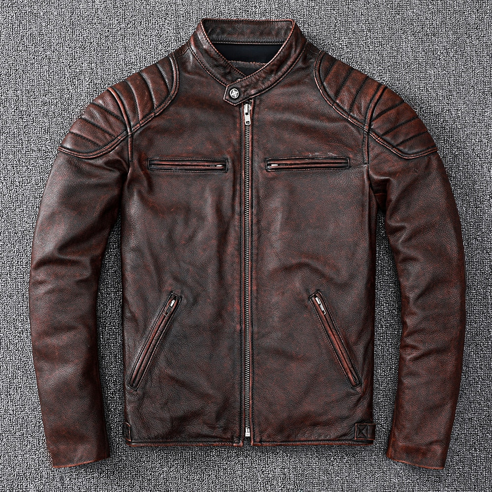 Brown leather biker jacket