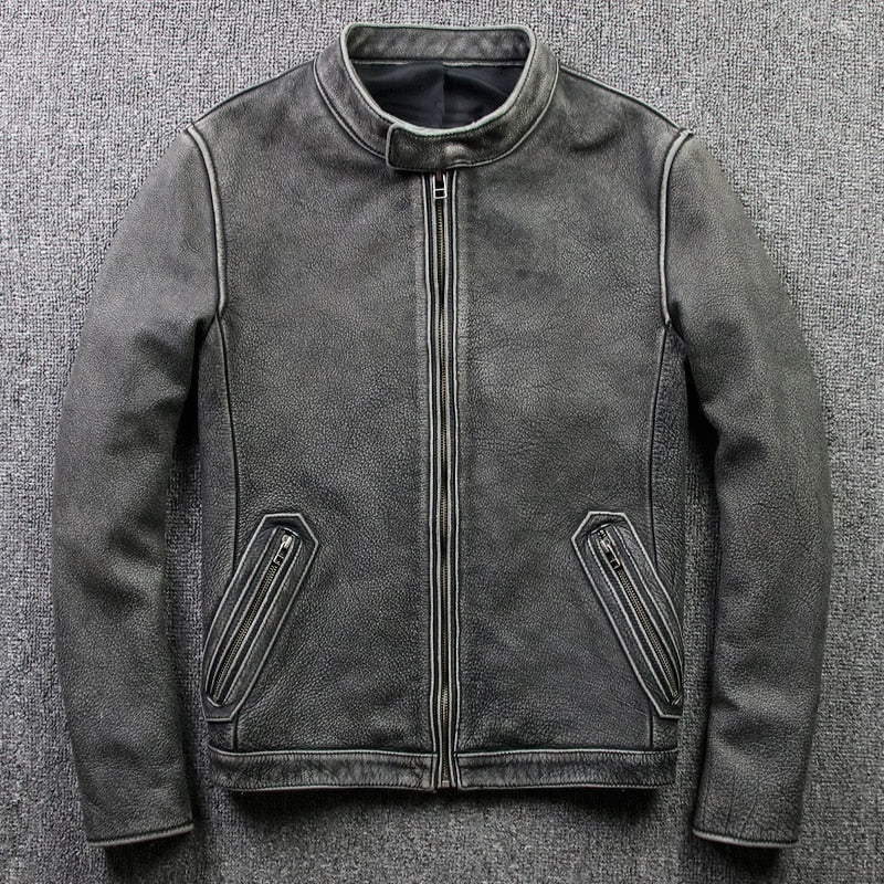 Korean style genuine leather jacket