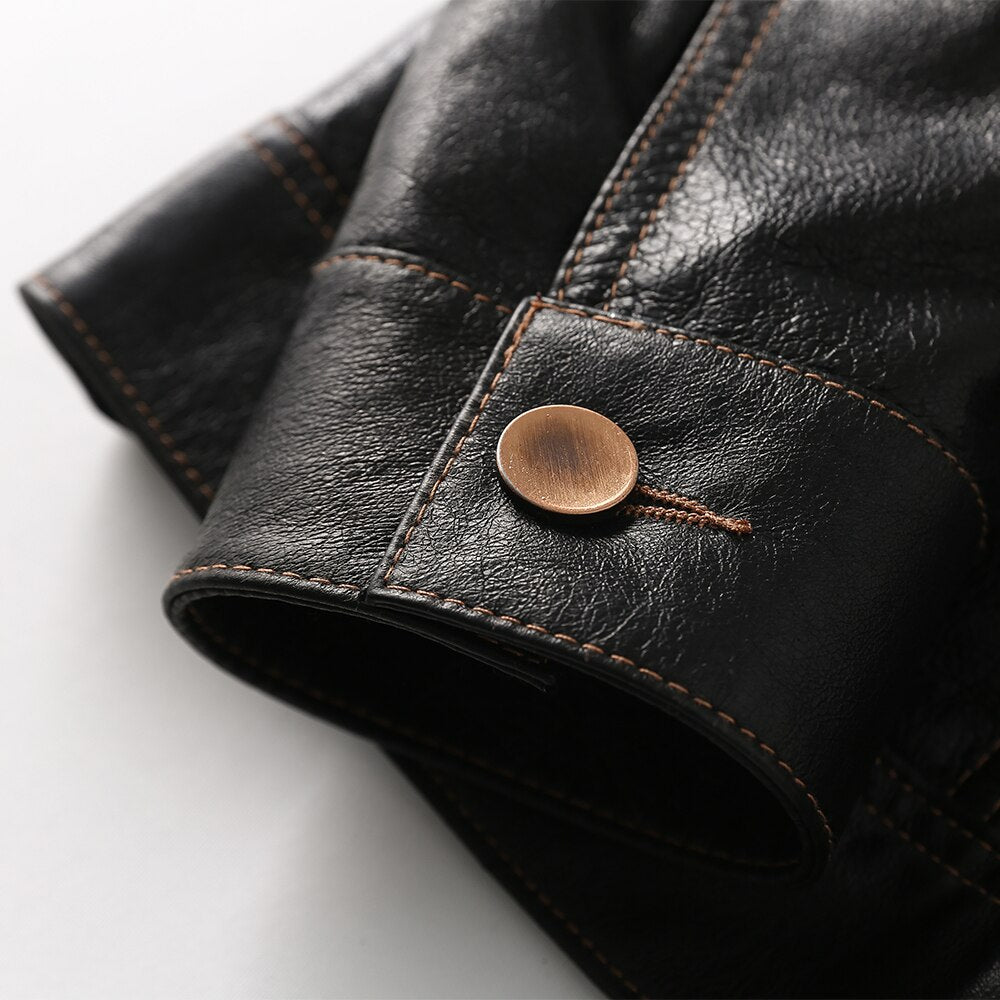Genuine leather button-down jacket