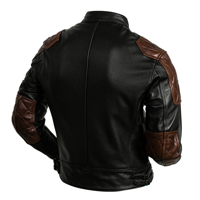 Motorcycle jacket with leather shoulder pads