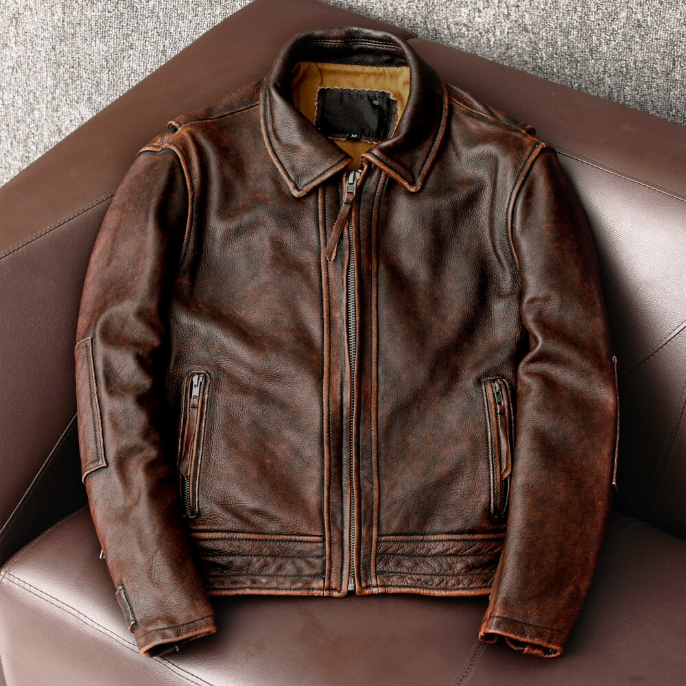 Genuine leather jacket men's fashion