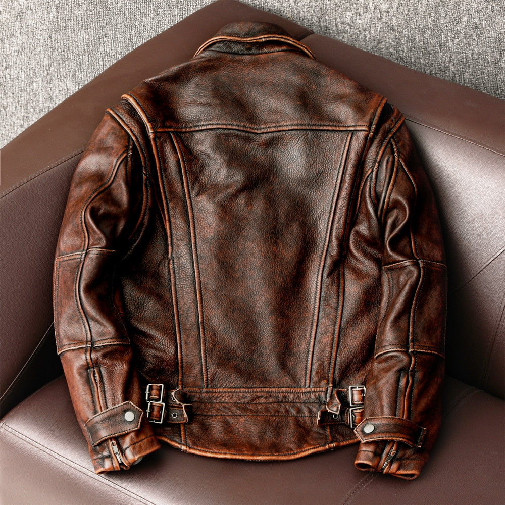 Genuine leather jacket men's fashion
