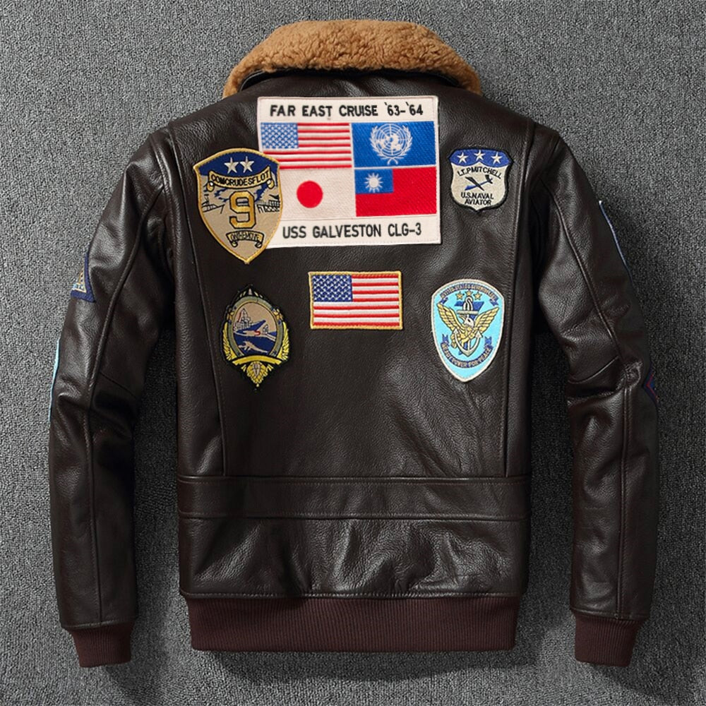 Leather jacket with wool collar