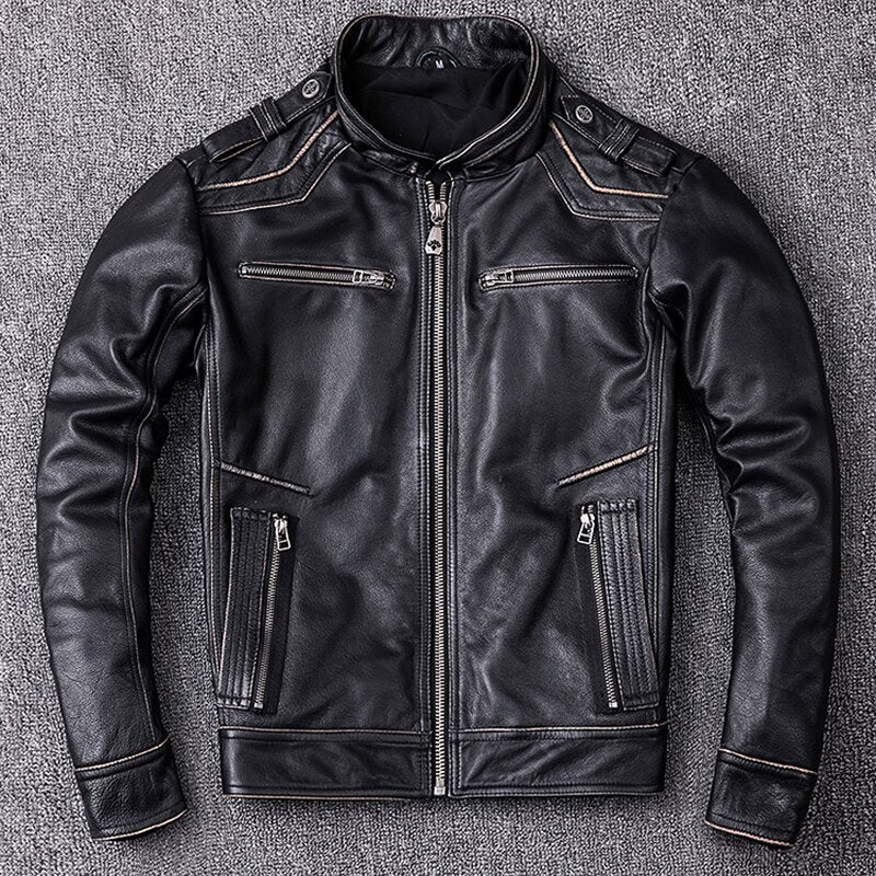 Genuine leather cross jacket 