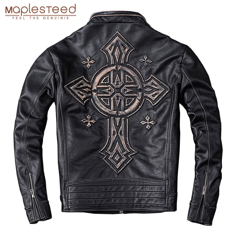 Genuine leather cross jacket 