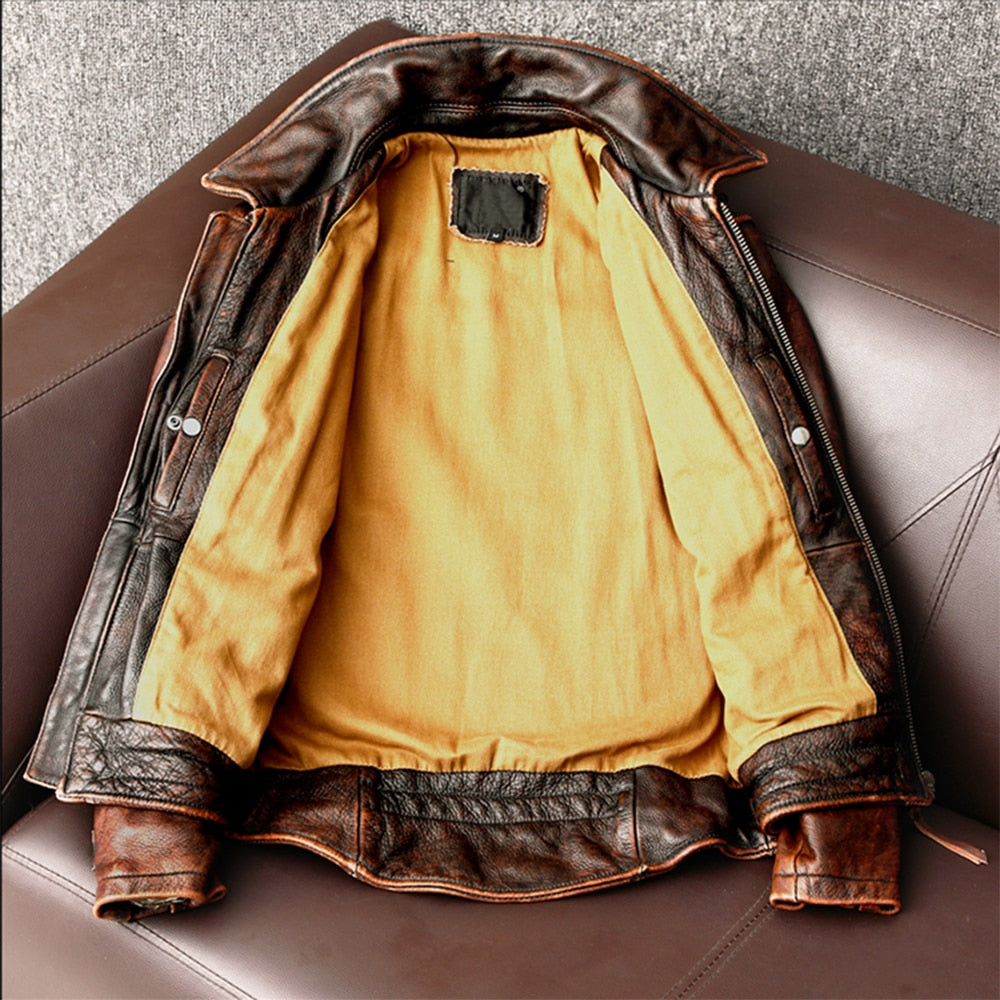 Genuine leather jacket men's fashion