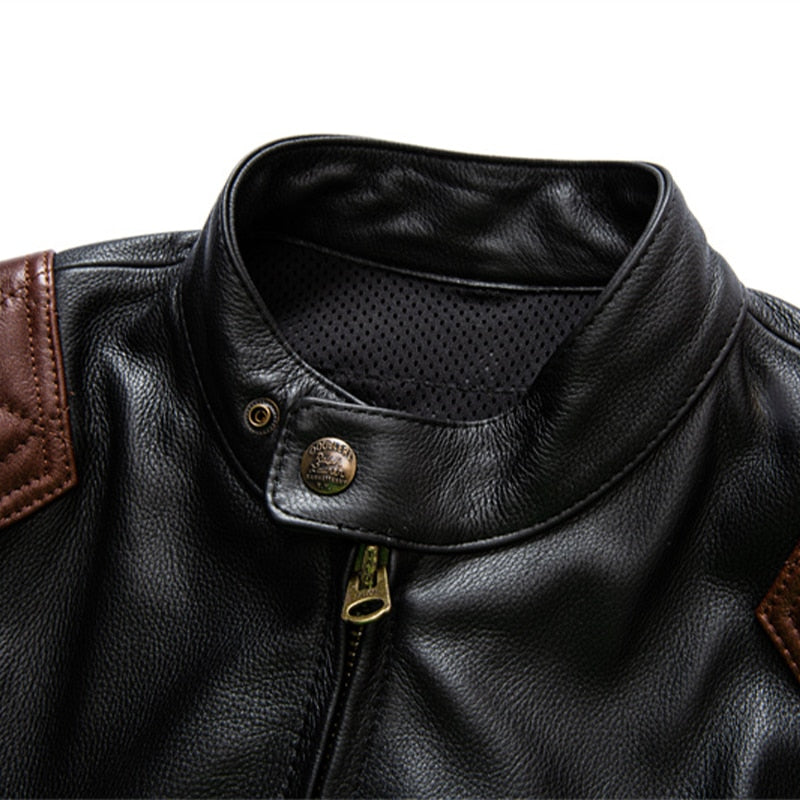 Motorcycle jacket with leather shoulder pads