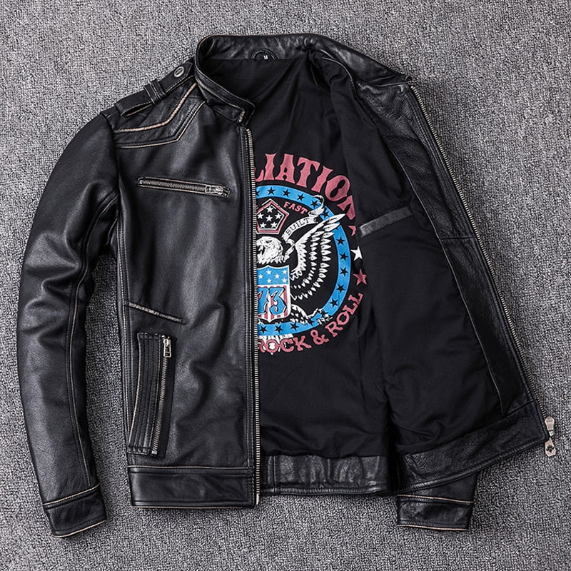 Genuine leather cross jacket 