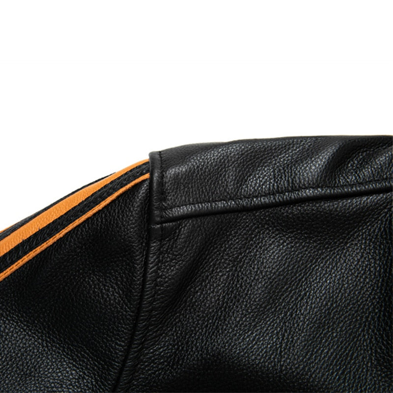 black genuine leather striped jacket