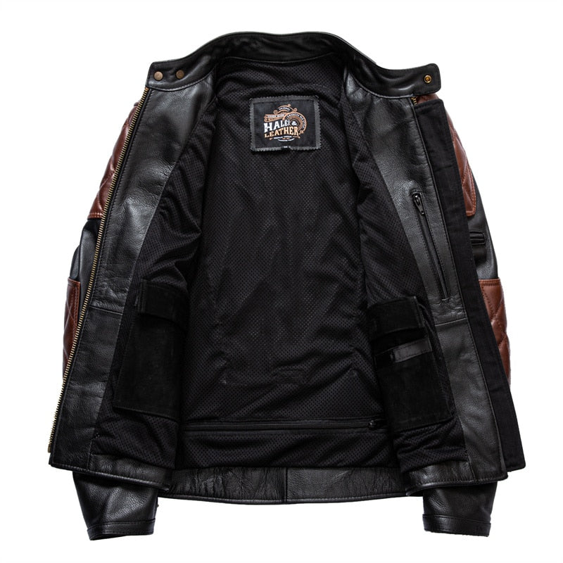 Motorcycle jacket with leather shoulder pads