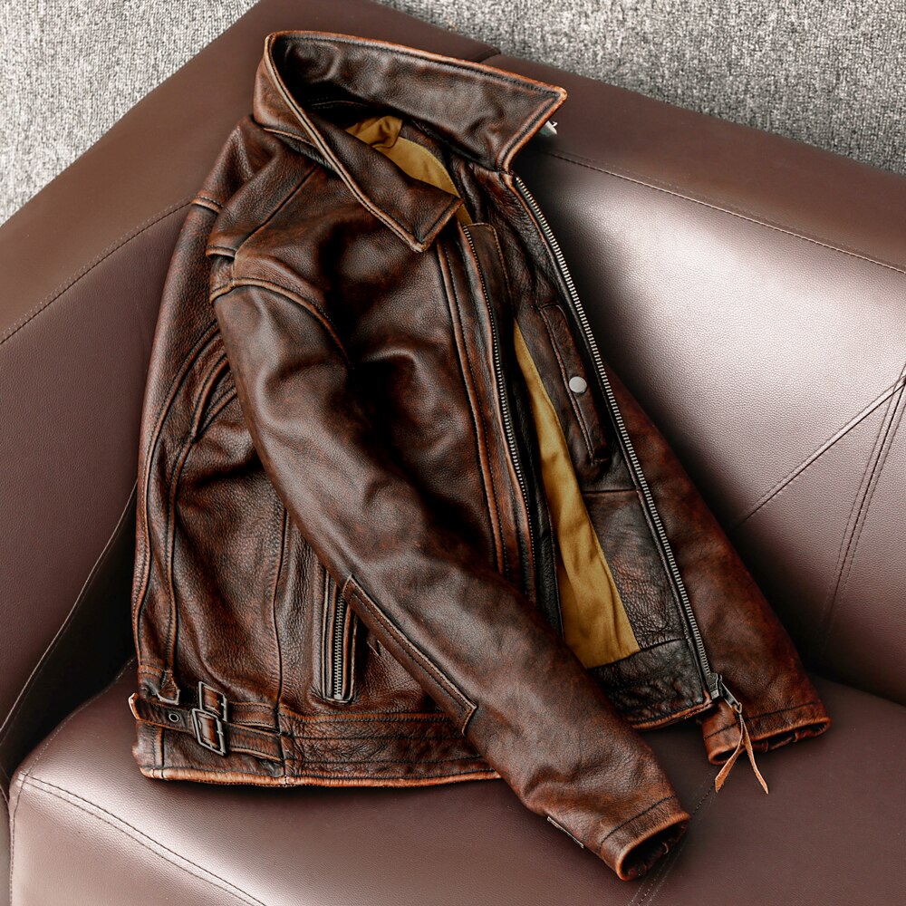 Genuine leather jacket men's fashion