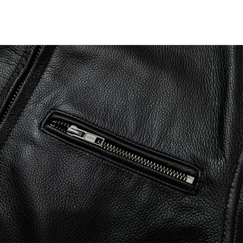 black genuine leather striped jacket