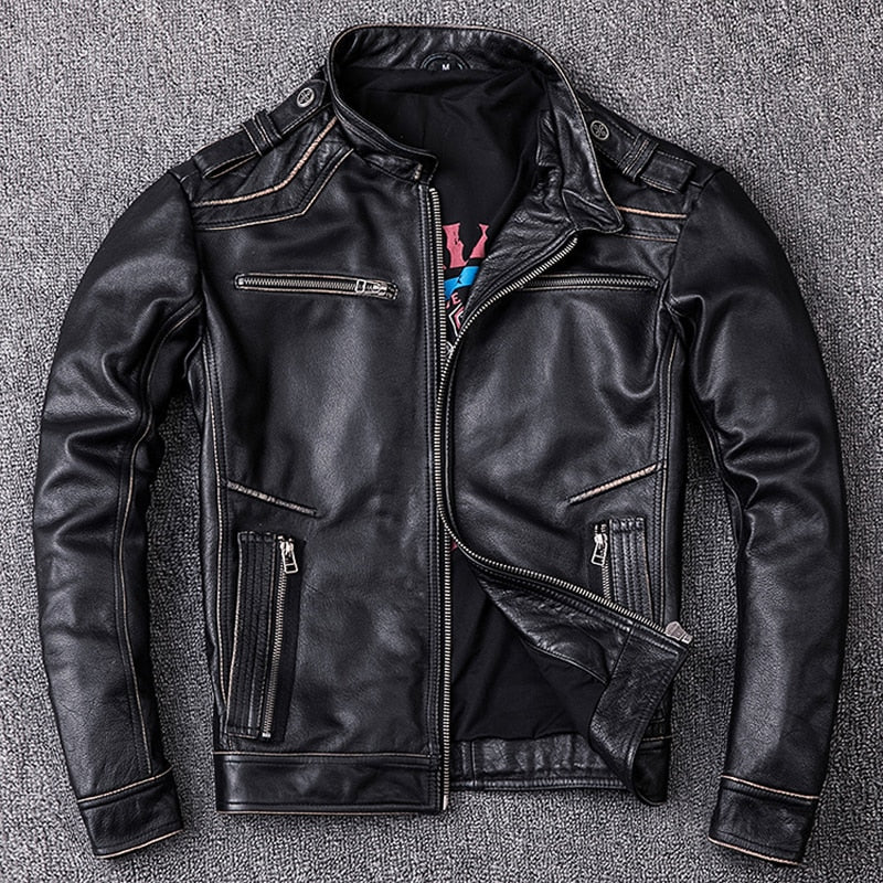 Genuine leather cross jacket 