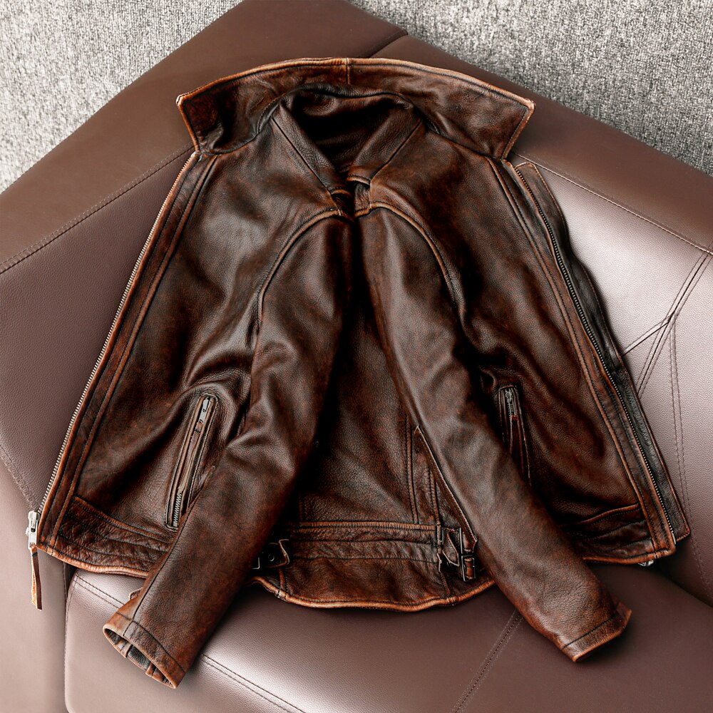Genuine leather jacket men's fashion